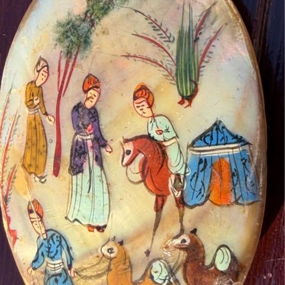 Vintage Persian Miniature Painting on Mother of Pearl